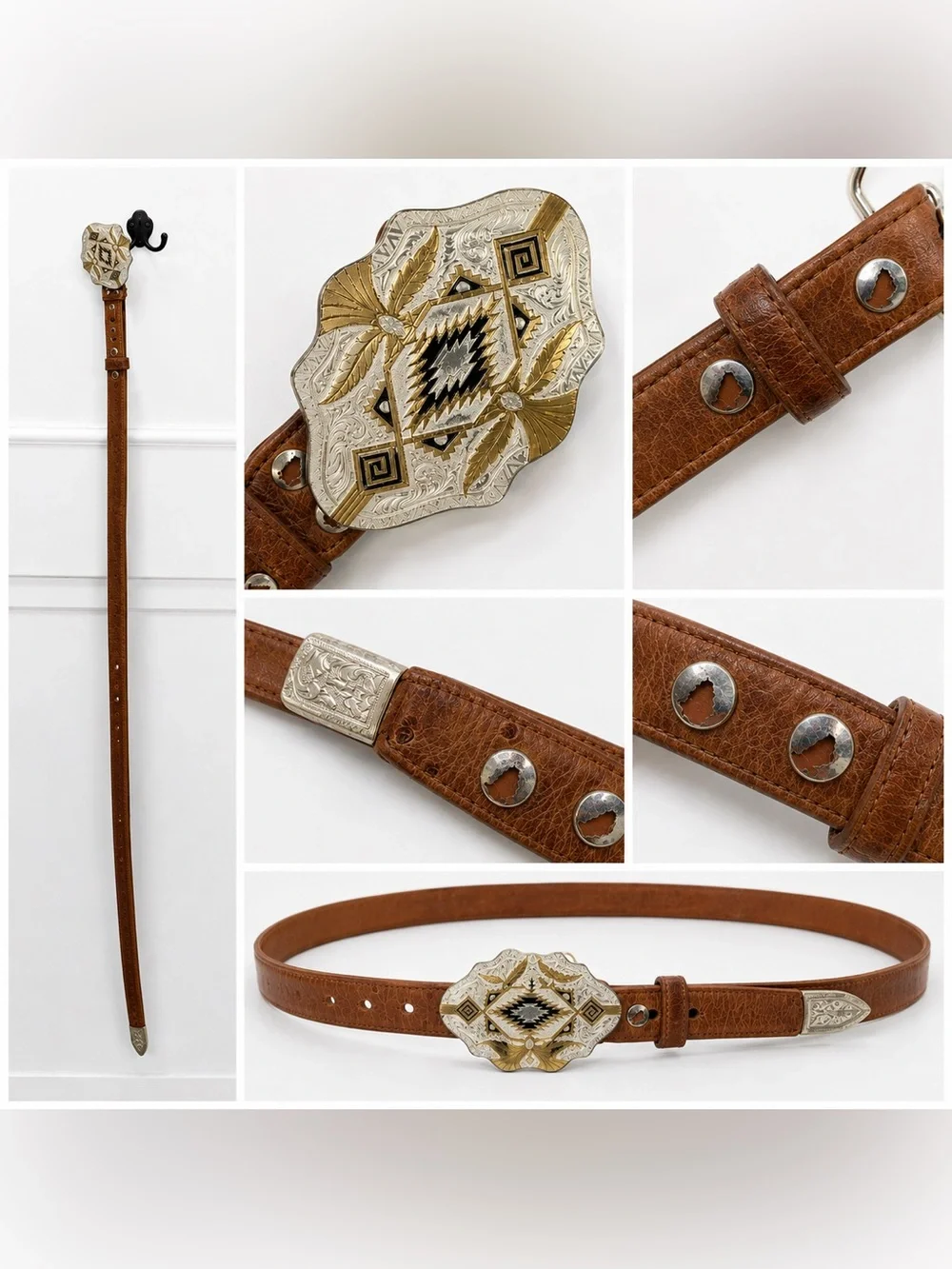 Vintage Montana Silversmiths Buckle Genuine Ostrich Leather Western Belt